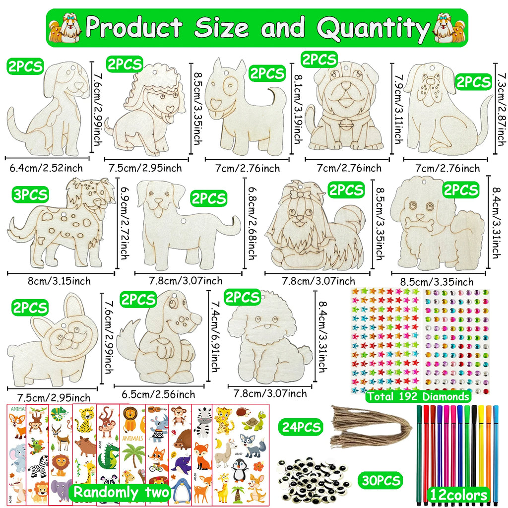 284 dog themed animal woodworking kits, 24 unpainted wooden dogs, wooden crafts, DIY crafts, and decorations for birthday partie