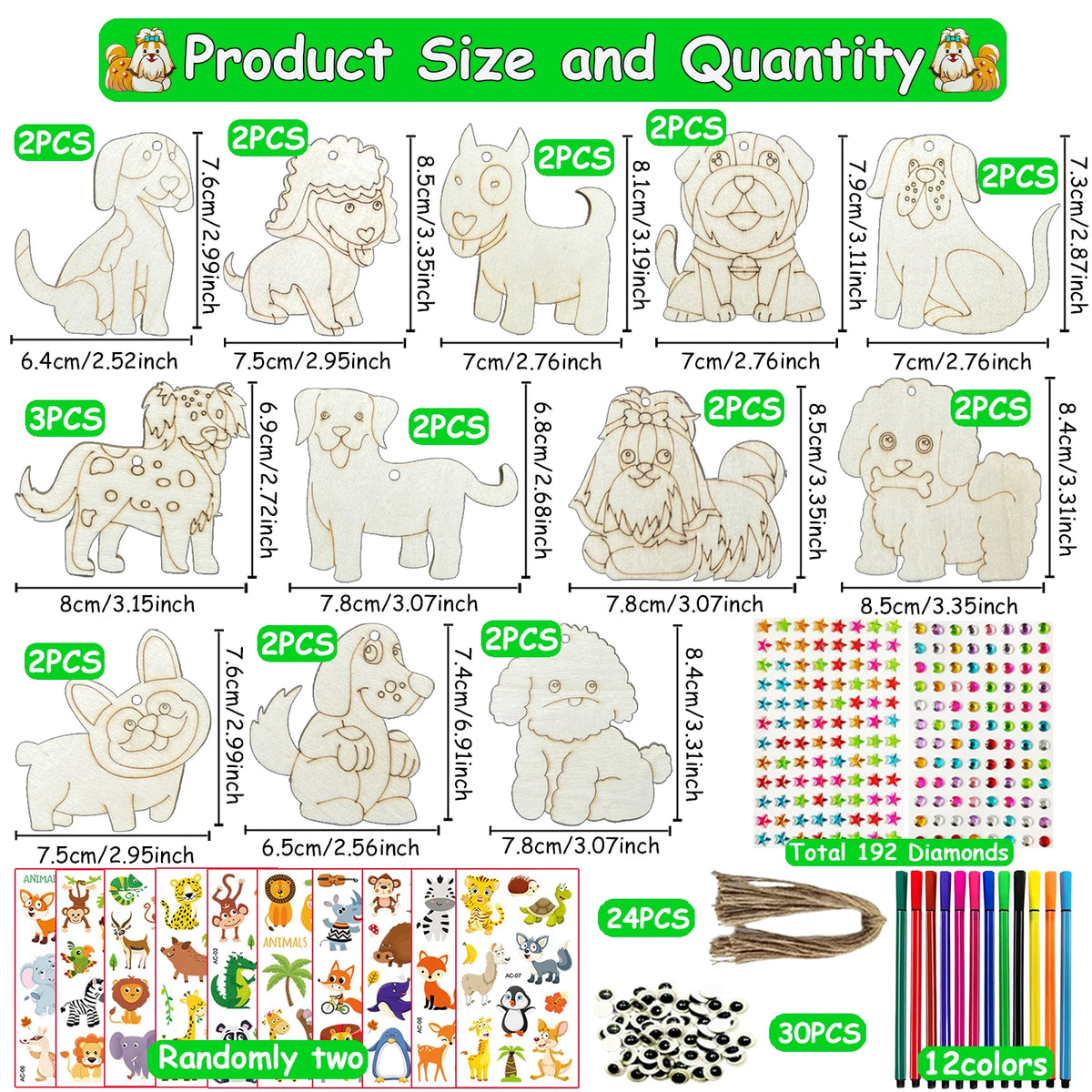 284 dog themed animal woodworking kits, 24 unpainted wooden dogs, wooden crafts, DIY crafts, and decorations for birthday partie