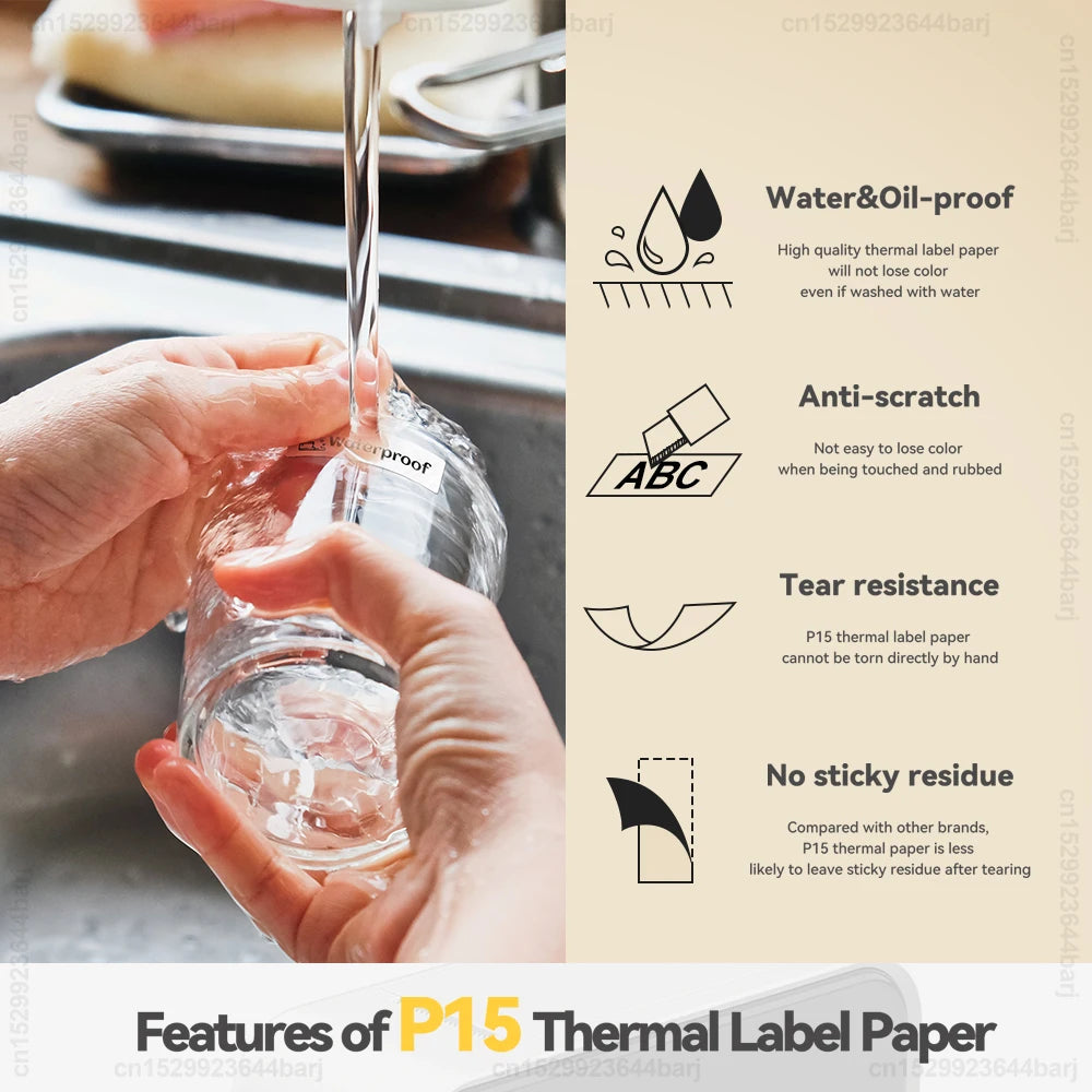 Portable Label Maker P15 Adhesive Thermal Label Printer Wireless Bluetooth Sticker Printer with P15 Self-adhesive Label Paper